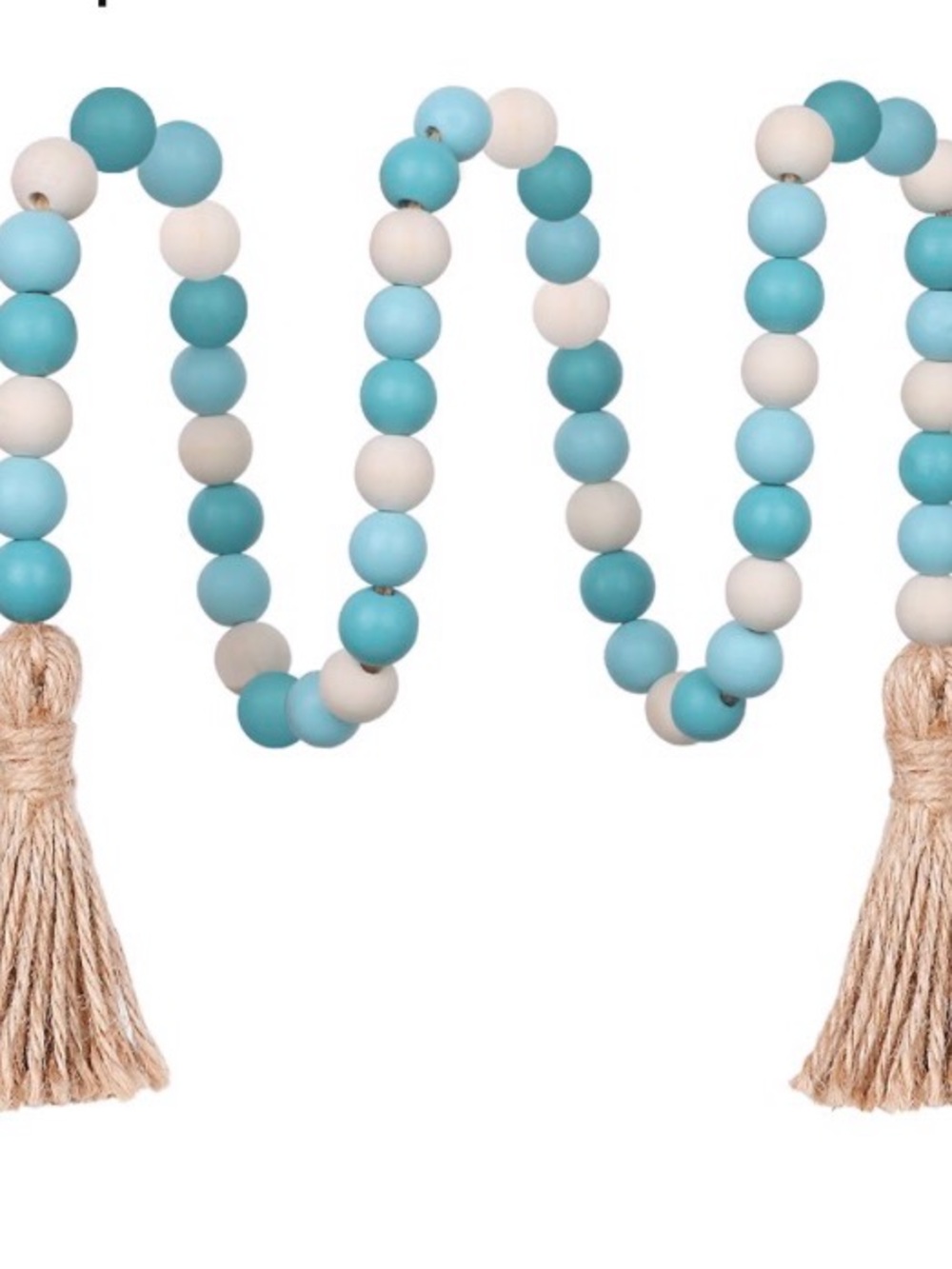 Turquoise and Cream wooden Beaded Tassel Garland - Picture 2 of 2